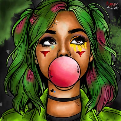 realististic girl blowing bubble -gum