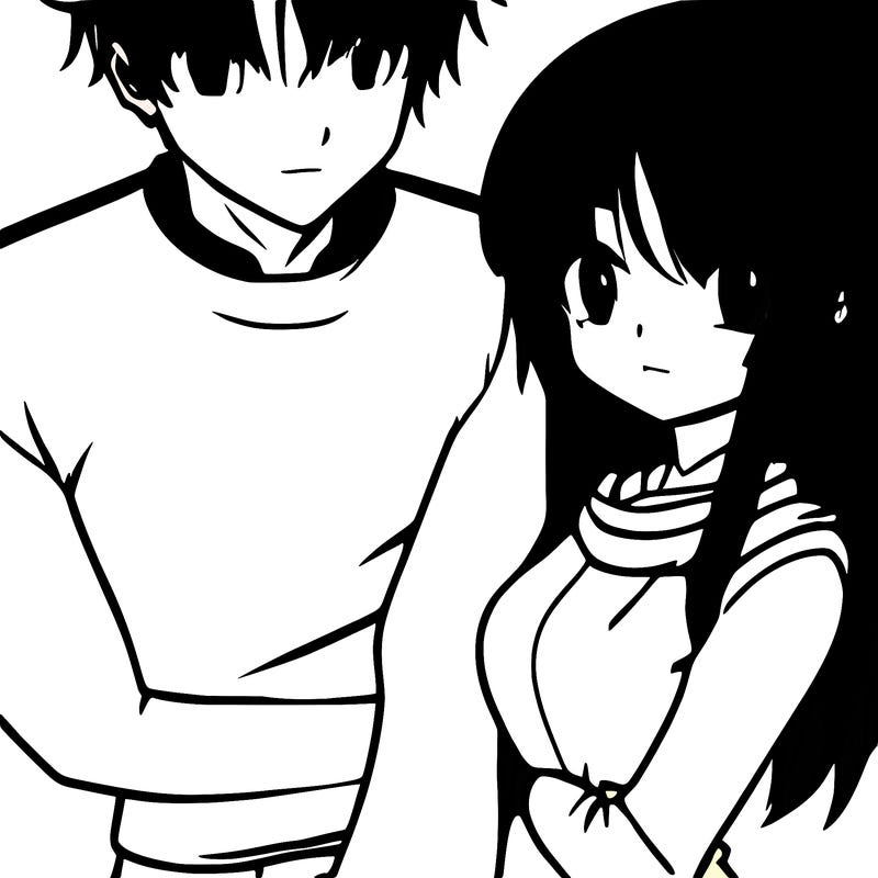 anime characters, two people hugging ,ones a guy and the others a girl,