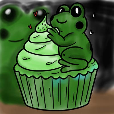 frog sitting on a cupcake