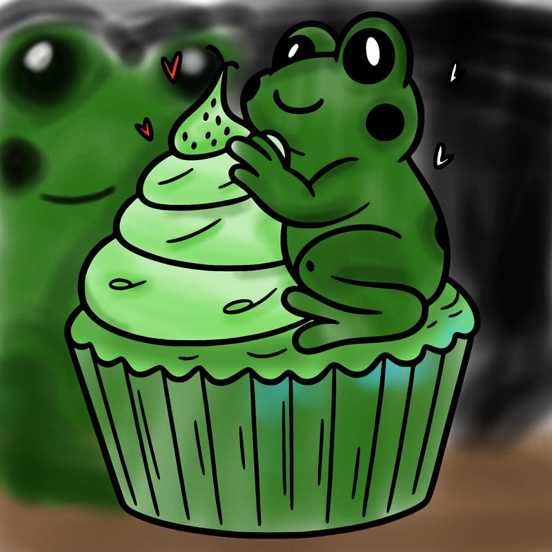 frog sitting on a cupcake