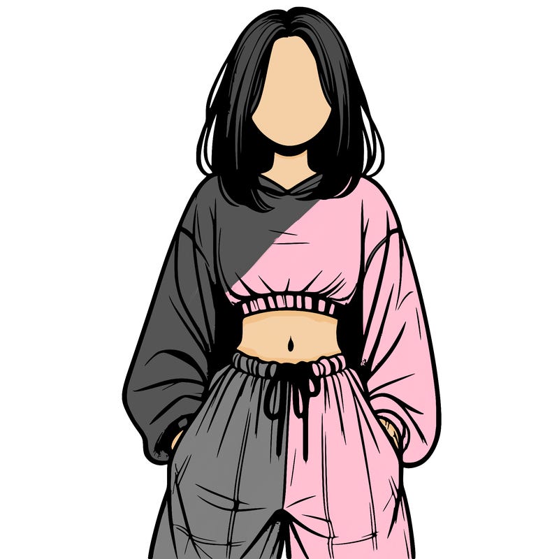 realistic girl faceless with baggy pants and a crop top