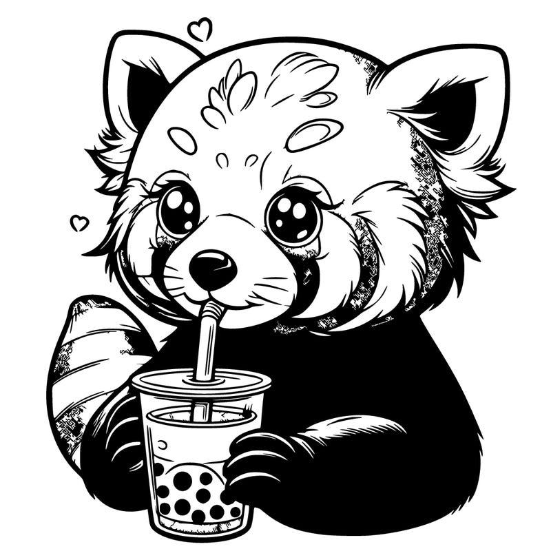 a red panda that is drinking a boba that is realistic