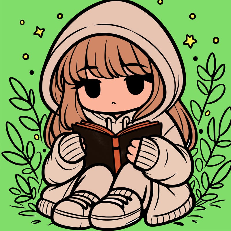 girl in oversized hoodie reading a book