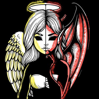 realistic angel half demon