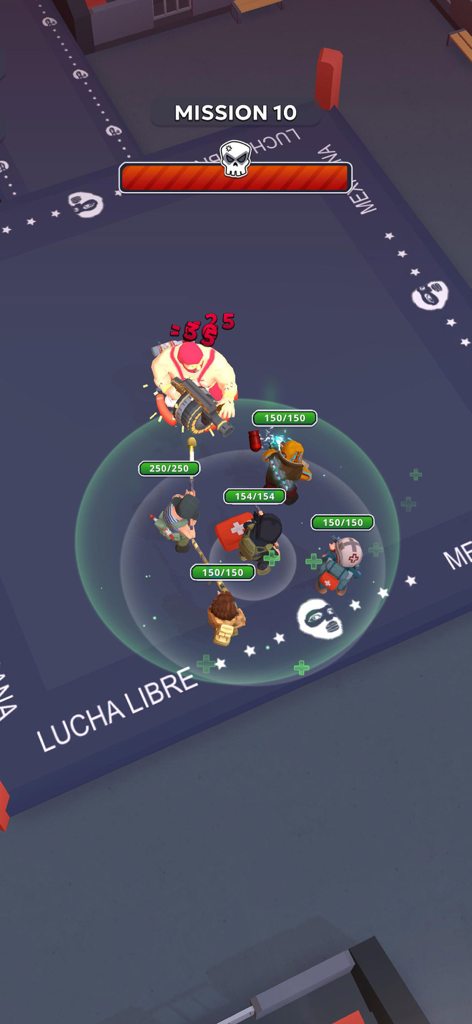 SWAT 2: Hero Squad - Una squadra SWAT tattica in cerchio protettivo combatte contro un boss gigante in un'arena di wrestling durante la Missione 10.