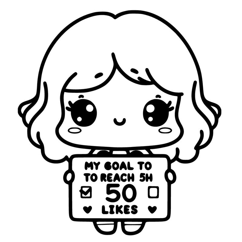 cute girl holding  a  sign  that says  "my goal is to reach 50 likes"