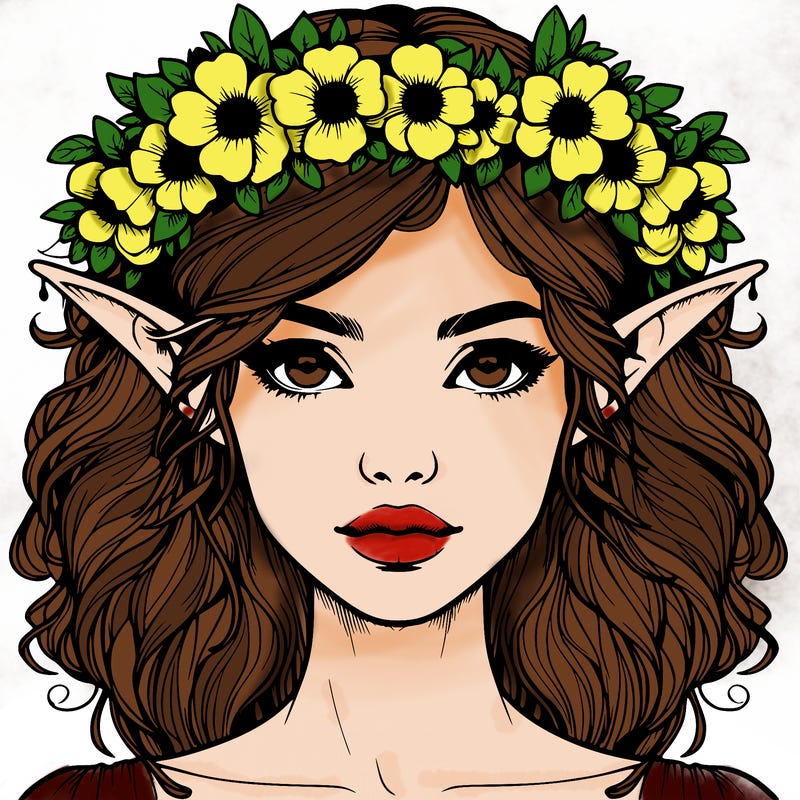 realistic female elf with flower crown