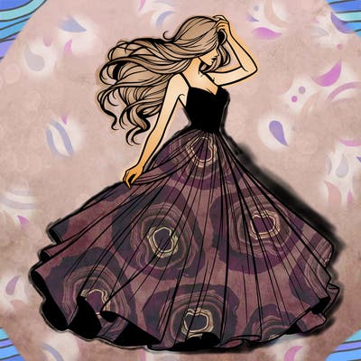 realistic woman with dress flowing in the wind
