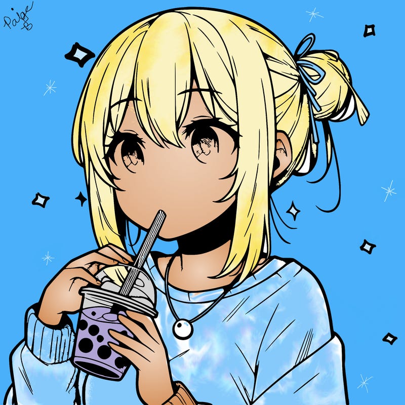 manga character drinking boba