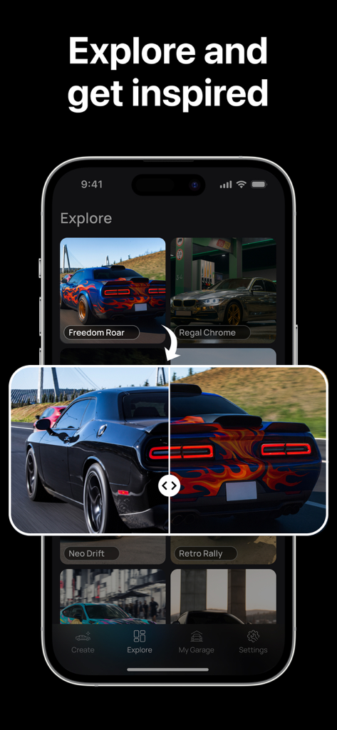 Mods: AI Car Designer & Tuning - Before and after comparison of a car modification using AI car designer inspiration