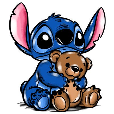 stitch hugging a teddy bear