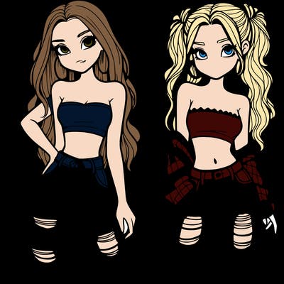 2 girls in crop tops and baggy jeans ripped