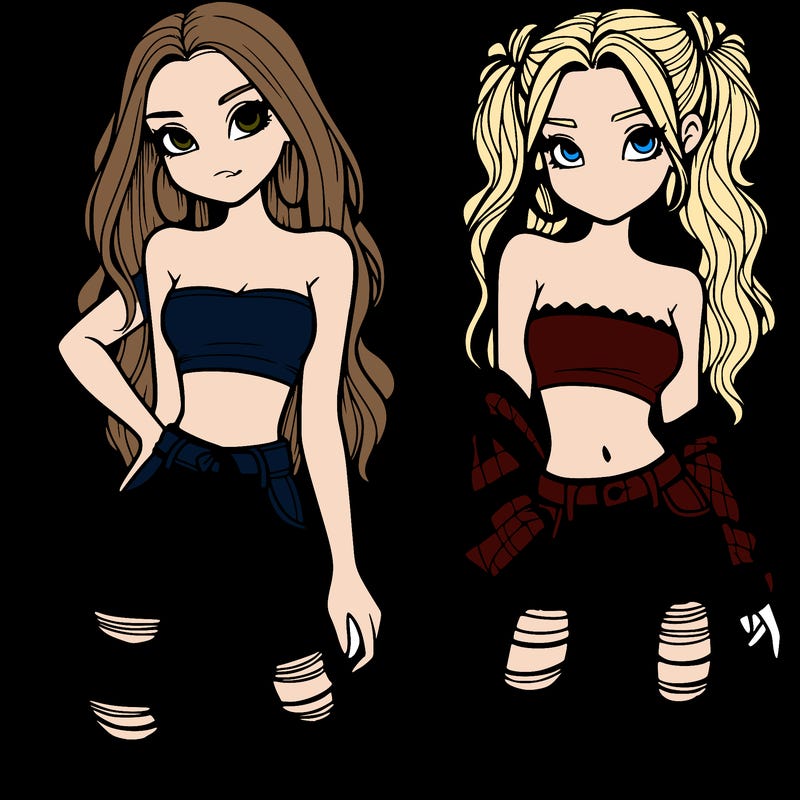 2 girls in crop tops and baggy jeans ripped