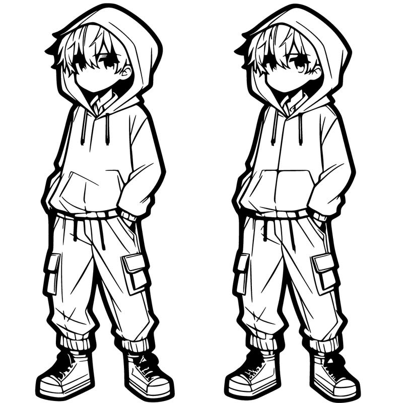 anime boy with hoodie,baggy pants