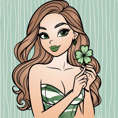 beautiful woman  carrying a clover