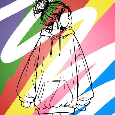 realistic girl with a oversized sweatshirt on and a bun