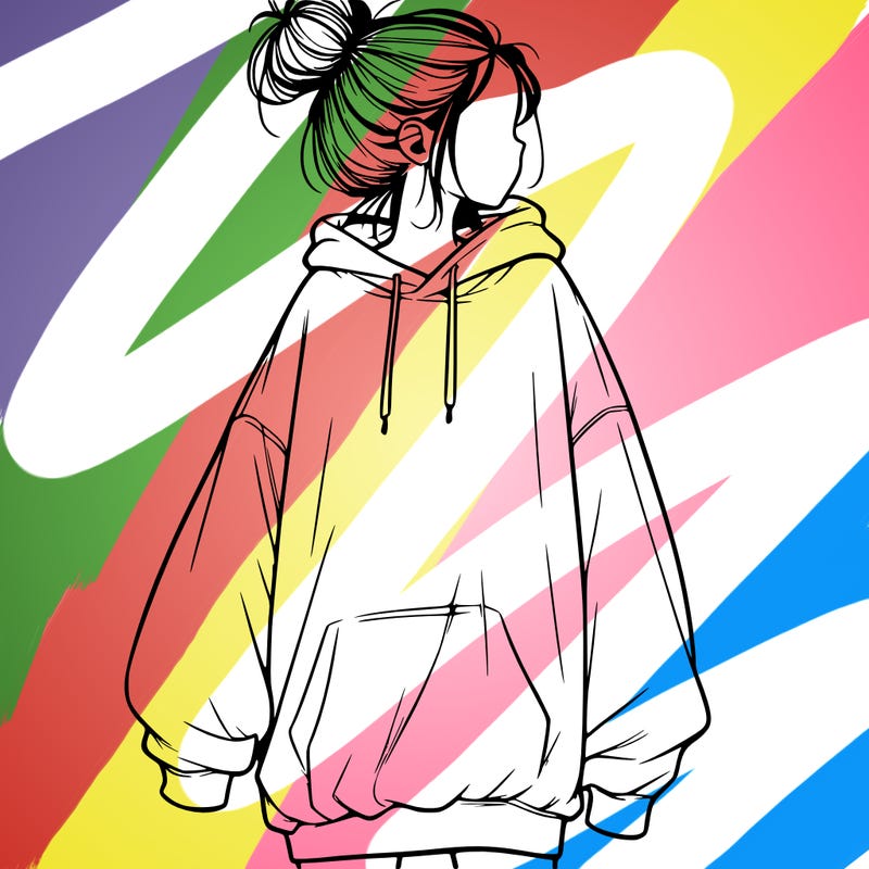 realistic girl with a oversized sweatshirt on and a bun