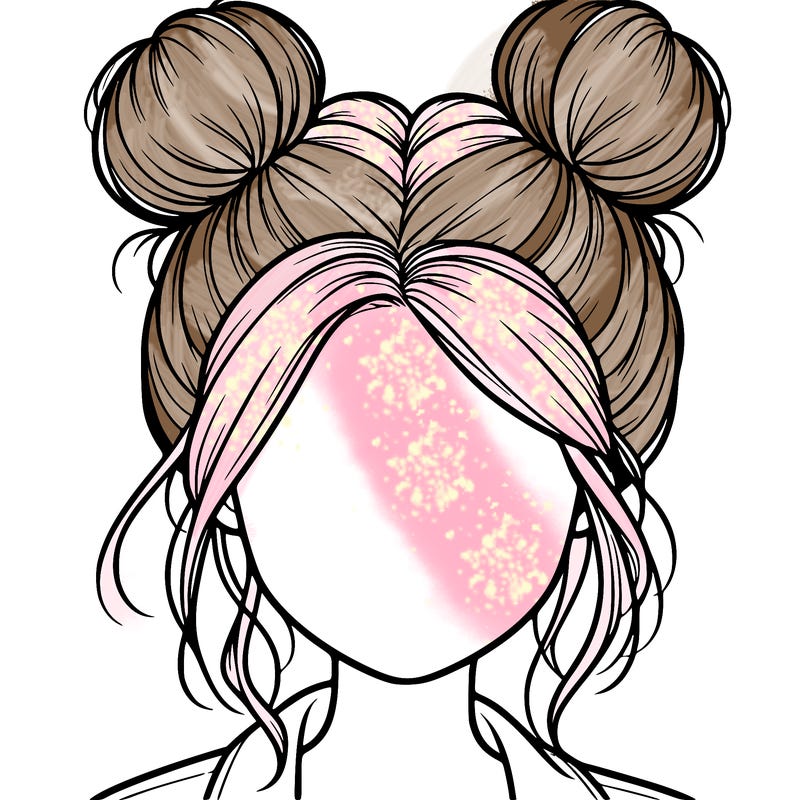 realistic girl with buns on the top of her hair
