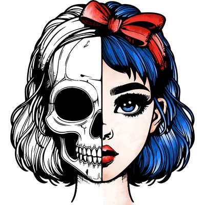 realistic girl with half skull mask