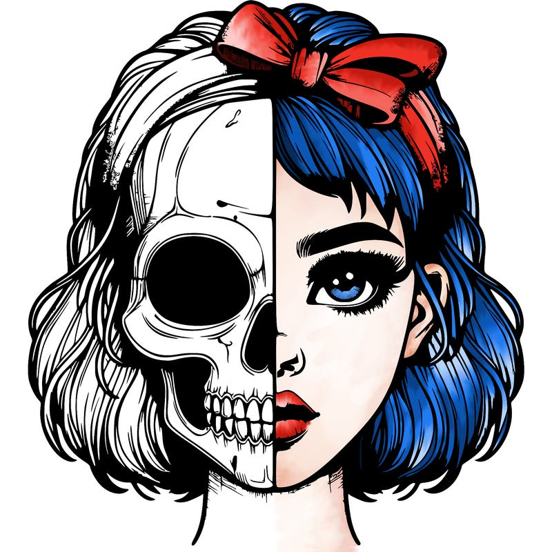 realistic girl with half skull mask