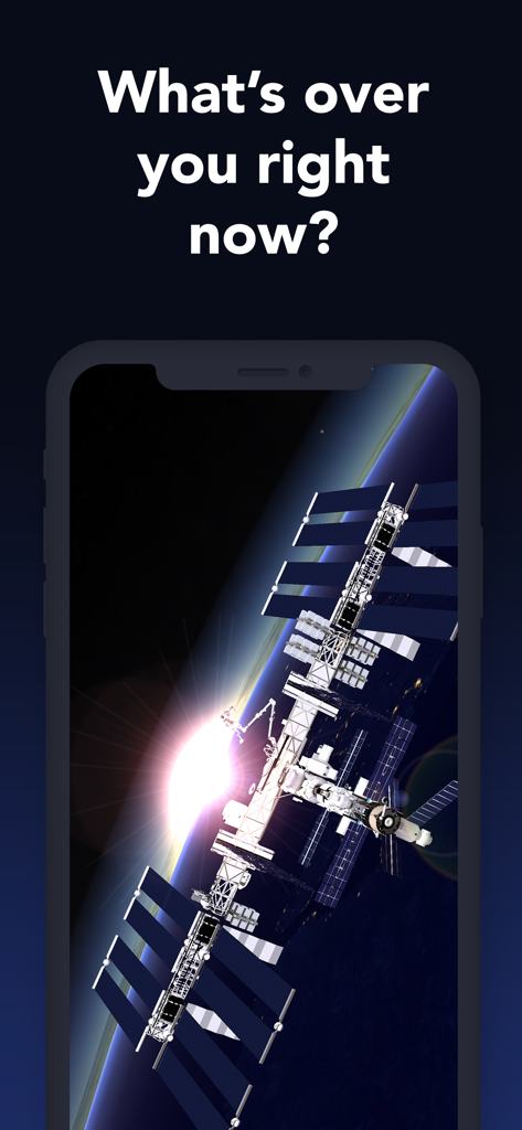 A 3D model of the International Space Station orbiting Earth at sunrise as seen in the Solar Walk app.