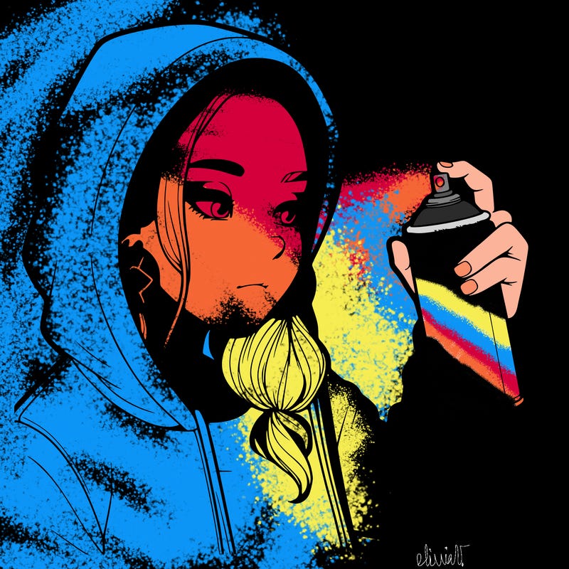 a realistic girl, spray painting