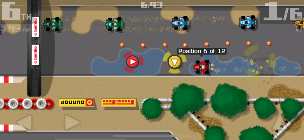 Retro Racing 2 - Top-Down-2D-Arcade-Rennszene mit mehreren Autos auf einer Strecke in Retro Racing 2