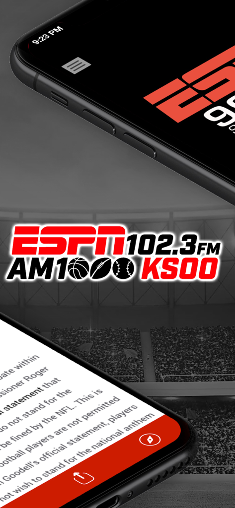 ESPN Sioux Falls (KSOO-AM) - The ESPN Sioux Falls mobile app interface displaying local sports news and radio station branding.