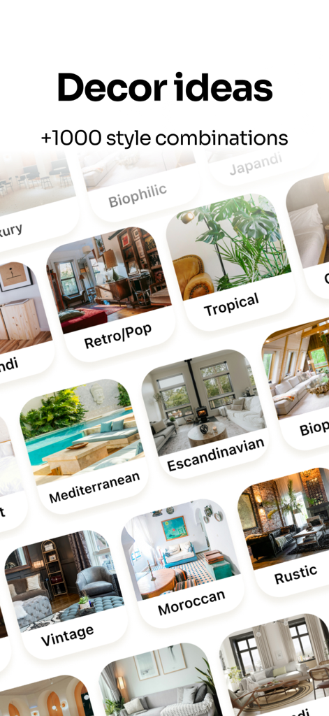 Homeai Reroom Ai Decor Spacely - A collection of interior and exterior design styles like Scandinavian and Mediterranean for home decoration