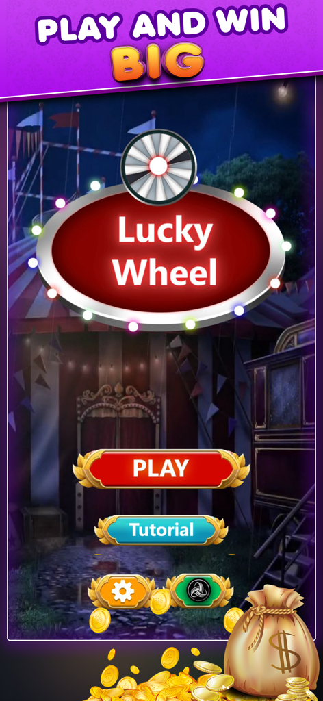 Lucky Scratch: Spin The Wheel - Lucky Scratch Spin The Wheel app home screen with carnival background and gold coin rewards
