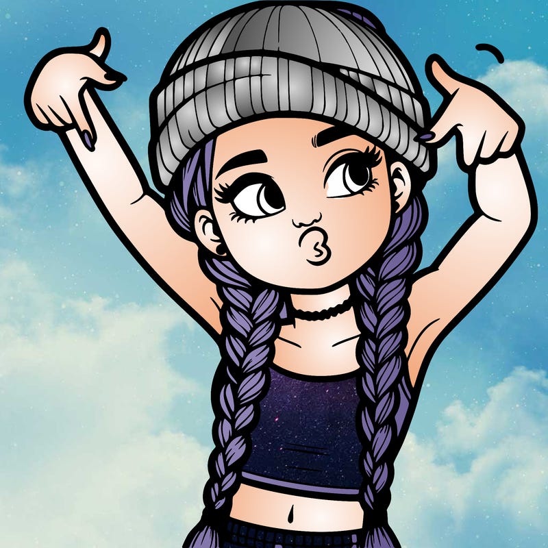 realistic teenage girl with braids and a beanie and crop top doing 🫶🏼