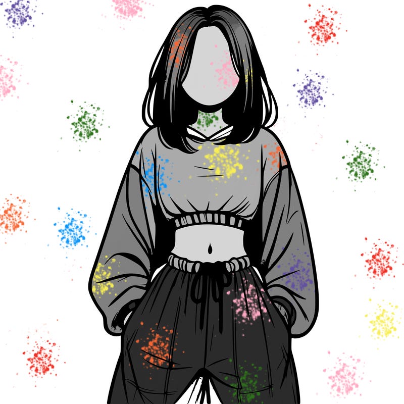 realistic girl faceless with baggy pants and a crop top