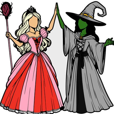 detailed realistic split of a princess and a witch