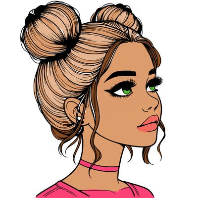 realistic girl with buns on the top of her head