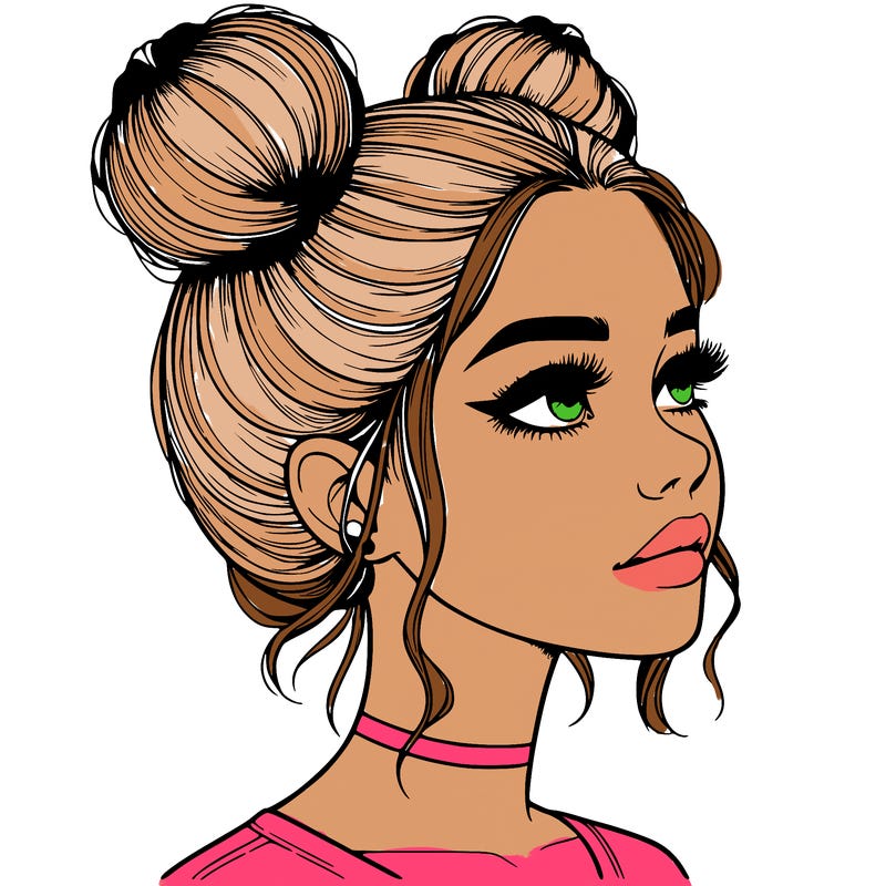 realistic girl with buns on the top of her head