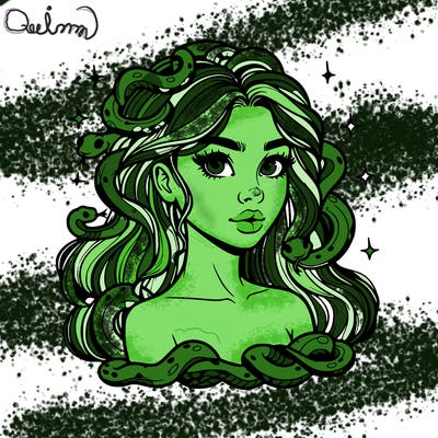 realistic girl with snakes as hair