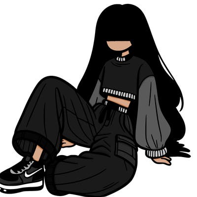 a girl with baggy pants and a crop top with long hair