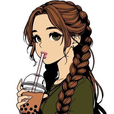 realistic girl with braided hair drinking boba