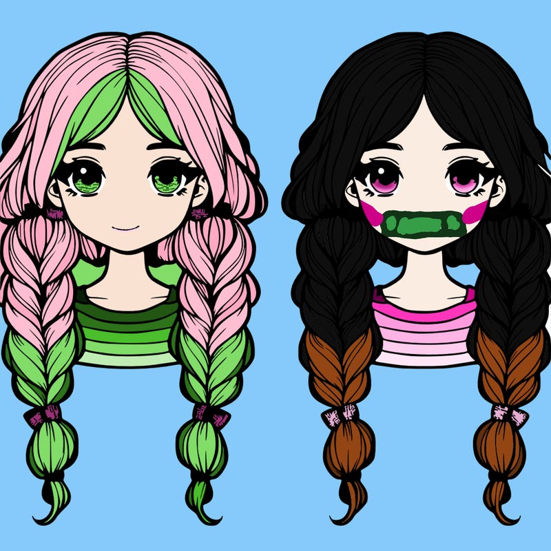 realistic girl with 2 long thick braids