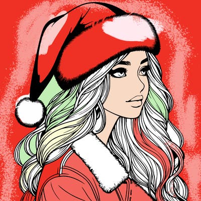 realistic girl in santa hat