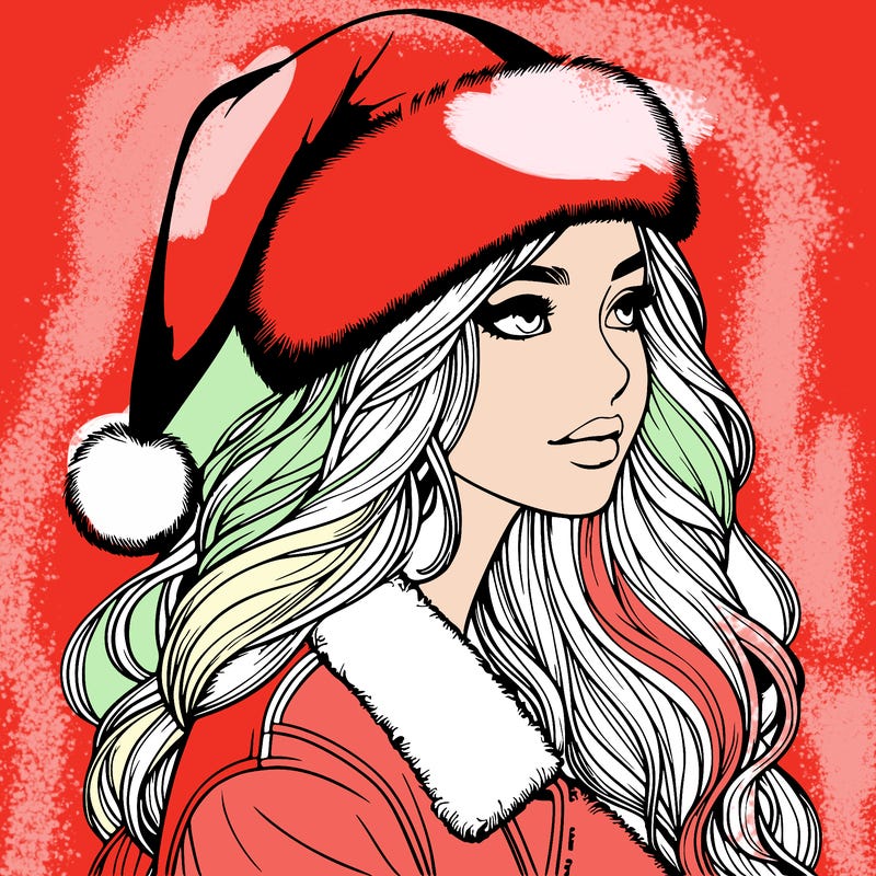 realistic girl in santa hat