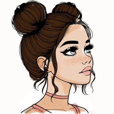 realistic girl with buns on the top of her head