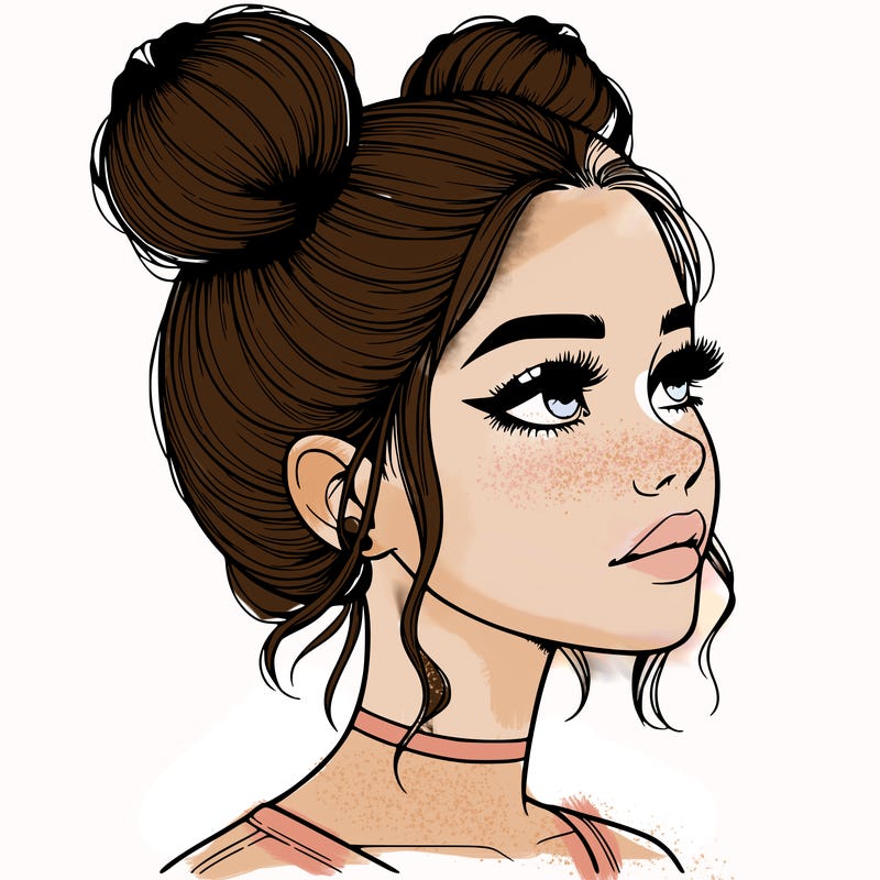 realistic girl with buns on the top of her head
