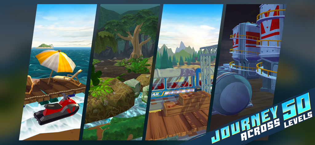 Major Mayhem 2: Action Hero - Four different 3D game environments in Major Mayhem 2 including a tropical beach jungle and mountain range
