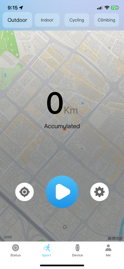 L'interfaccia di monitoraggio sportivo dell'app RIRO SMART che mostra una mappa dell'attività all'aperto e il chilometraggio accumulato