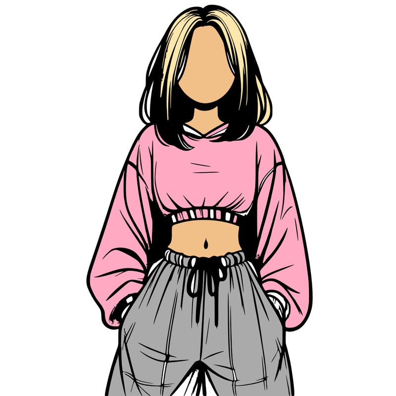 realistic girl faceless with baggy pants and a crop top