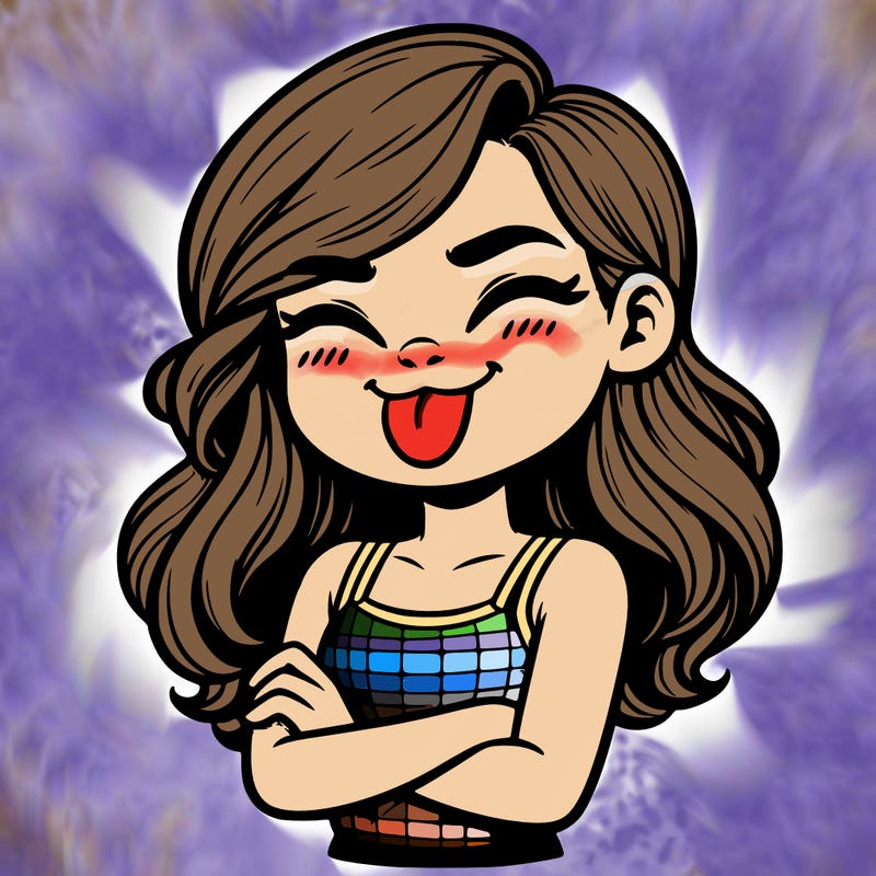 realistic girl crossing her arms and wearing a tank top with her tongue held out she has long hair