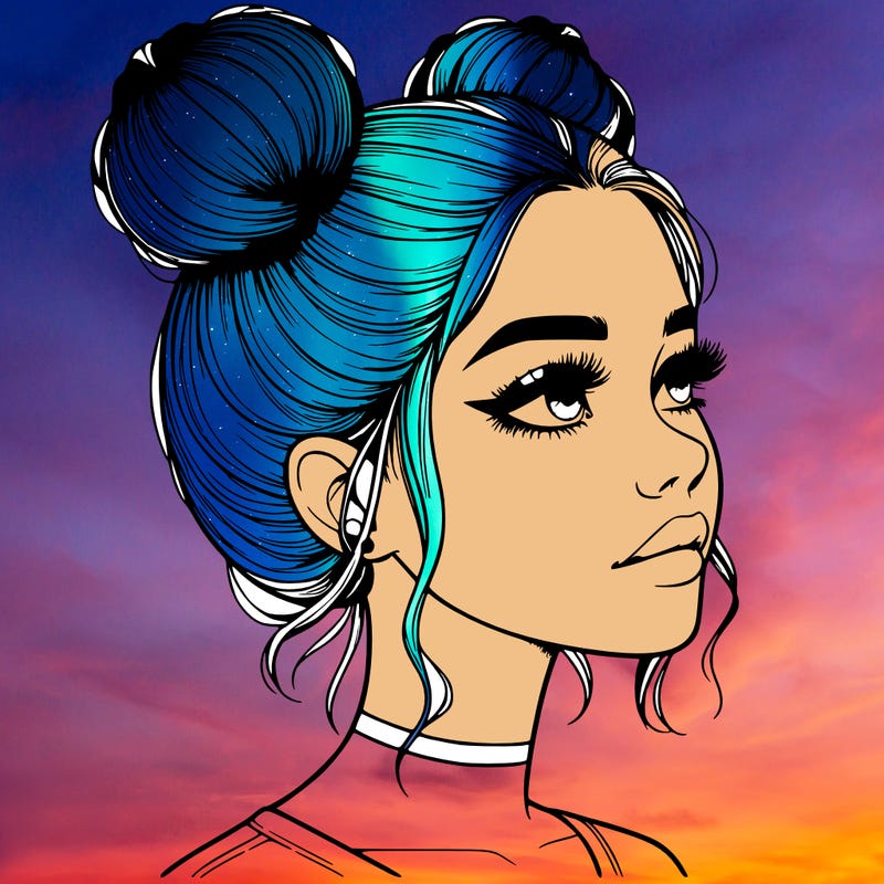 realistic girl with buns on the top of her head
