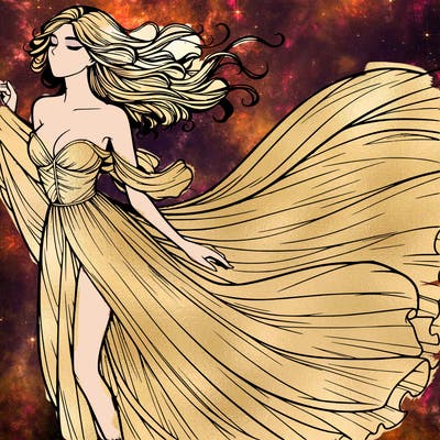 realistic woman in dress flowing the the wind