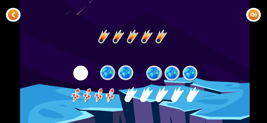 ABC Kids - Games for Toddlers - Un juego educativo con temática espacial para niños pequeños donde emparejan cohetes y planetas para aprender a contar